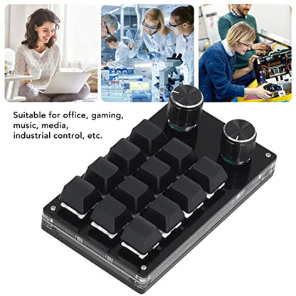 Programmable Mechanical Keypad, 12 Keys with 2 Knobs, USB One Handed Gaming Keyboard for PC, Macro Keypad, Office & Work