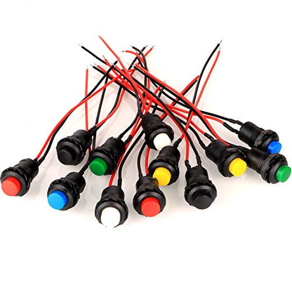 Gebildet 12pcs 12mm Prewired Latching Push Button Switch SPST ON/Off AC 250V/1.5A 125V/3A,Lockable Mini Round Rocker Switch for Table Lamp,Home Appliances - style: E426