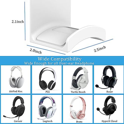 SOKUSIN Headphone Stand Headset Holder, White | Adhesive Gaming Earphones Hanger, Universal Desk Wall Mount Hook, Compatible with Beats, AirPods Max, Sony, JBL - color: White