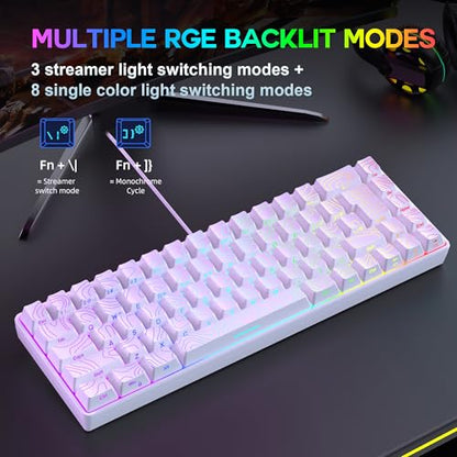 Snpurdiri 65% Wired Gaming Keyboard, 68 Keys RGB (Contour-line, White) | Backlit Ultra-Compact Small Gaming Keyboard, for PC/Mac Gamer, Typist, Travel, Easy to Carry on Business Trip - color: white