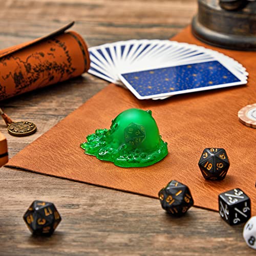 Deekin Translucent Cube Dice Storage with 7 Polyhedral Dice Set, Resin Cube Holder for TTRPG Tabletop Role Playing Game Fantasy Tabletop Gaming(Green) - color: Green