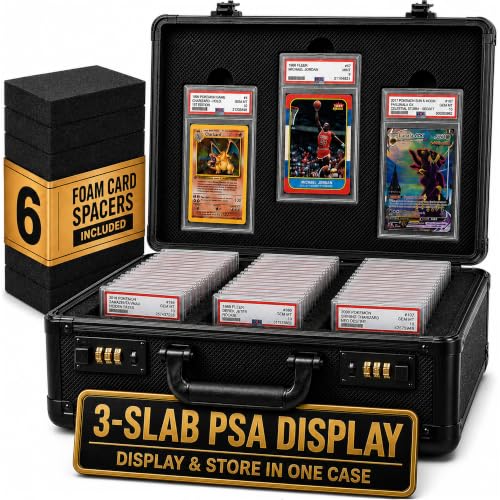 Graded Card Storage Box - Card Slab Case with Lock - 3 Row Trading Card Case with 6 Foam Inserts - Sports Card Case Fits PSA, BGS, SGC, CGC Slabs - Holds 480+ Toploaders - size: 3 rows