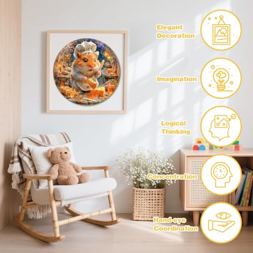 50 Piece Puzzles for Kids - Chef Hamster Wooden Puzzles for Kids Ages 4-6 - Kids Puzzles with Unique Animals Shapes - Spring Gifts for Girls and Boys (11.4 * 11.4 in) - color: Chef Hamster