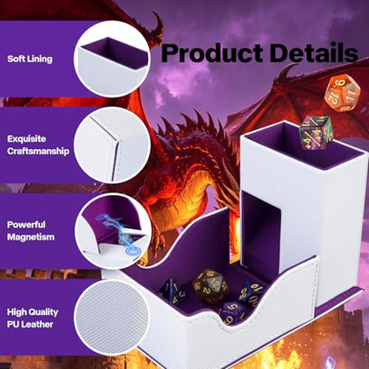 Dice Tower and Tray,Foldable Portable Dice Rolling Tower,Dice Roller Accessory for Dungeons and Dragons,Classic Board Games,RPG Games, and Tabletop Games White/Purple - color: White/Purple（Purple Dragon）