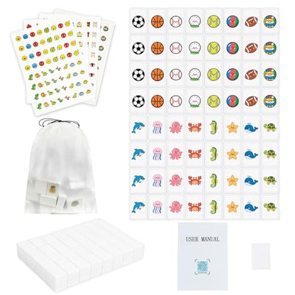 65 Tiles 30mm Seaside Escape Game Block Matching Game for Kids, Vita Mahjong Game Set in ABS Plastic Material Set with 4 DIY Stickers (White) - color: White