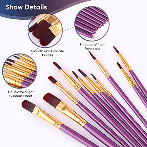 Paint Brushes Set, 30 Pcs Paint Brushes for Acrylic Painting, Watercolor Acrylic Oil Paint Brush, Artist Paintbrushes for Body Face Rock Canvas, Adult Drawing Arts Crafts Supplies, Purple - color: Nickel,purple