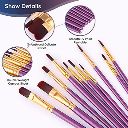Paint Brushes Set, 30 Pcs Paint Brushes for Acrylic Painting, Watercolor Acrylic Oil Paint Brush, Artist Paintbrushes for Body Face Rock Canvas, Adult Drawing Arts Crafts Supplies, Purple - color: Nickel,purple