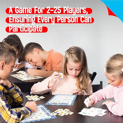 SpriteGru Spanish Bingo Game, 25 Boards for Spanish Vocabulary Bilingual Word Bingo Game Educational Toys for Language Learning - Ages 5 and up (Up to 25 Players) - style: Spanish Bingo Game