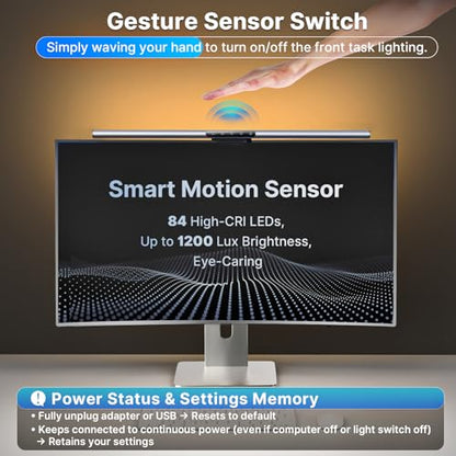 Syrinx 16.7" Monitor Light Bar, No Screen Glare USB LED Screen Lamp | 1200LM Eye Care Light, Touch & Gesture Control, Stepless Dimming, Compatible with Flat & Curved Monitors for Home Office - style: Minimalist