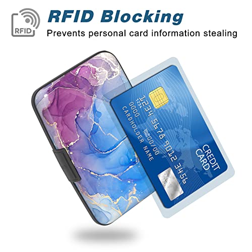 Credit Card Holder, Mini Aluminum Card Wallet RFID Blocking Slim Metal Hard Card Case for Women Men, Blue Purple Marble - color: Blue Purple Marble