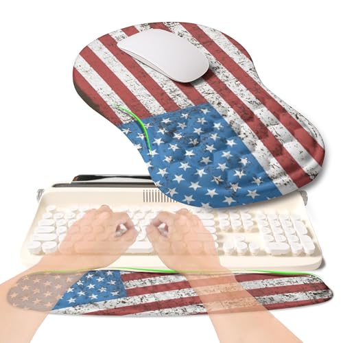 2-in-1 Ergonomic Set, Wave Rise Keyboard Wrist Rest and Massage Bulge Slope Mouse Pad Wrist Support, Cushion Memory Foam Integrated to Relieve Wrist Pain, American Flag - color: American Flag
