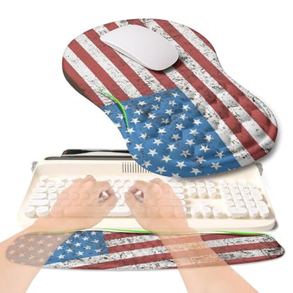 2-in-1 Ergonomic Set, Wave Rise Keyboard Wrist Rest and Massage Bulge Slope Mouse Pad Wrist Support, Cushion Memory Foam Integrated to Relieve Wrist Pain, American Flag - color: American Flag