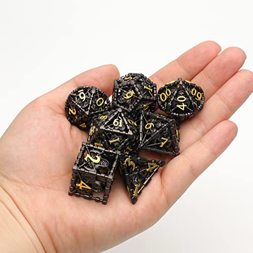 DND Dice, Dungeons and Dragons Dice Metal Polyhedral Dice Set Role Playing D&D Dice HNCCESG Hollow Grim Reaper Gaming for RPG Table Game (Black) | Lightweight copper dice,Easy-To-Read Engraved Numbers,a Gift Box and Velvet Bag for DND RPG Play - color: Gr