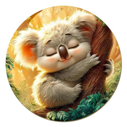 Animal Wooden Puzzles for Kids - Sleeping Koala (11.4 * 11.4 in) | 50 Piece Puzzles for Kids Ages 6-8, Kids Puzzles with Unique Animal Shapes, Round Gift for Girls and Boys - color: Sleeping Koala