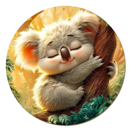 Animal Wooden Puzzles for Kids - Sleeping Koala (11.4 * 11.4 in) | 50 Piece Puzzles for Kids Ages 6-8, Kids Puzzles with Unique Animal Shapes, Round Gift for Girls and Boys - color: Sleeping Koala