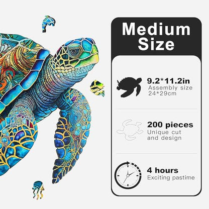 Delobil Wooden Puzzles, Sea Turtle Jigsaw Puzzles 200 Pieces, Unique Shaped Wooden Puzzle for Adults and Kids, Ghristmas Gift Family Game 9.2 x 11.2 Inch - color: Sea Turtle, size: 200Pcs