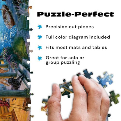 Buffalo Games Darrell Bush - Moonlight Lodge - 1000 Piece Jigsaw Puzzle - Multicolor, Rectangular - Includes Poster - 1000 Piece Puzzle for Adults - Scenic Landscape