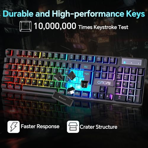 CHONCHOW Gaming Keyboard and Mouse Combo, Wired RGB Backlit for PC Gamer | Mechanical Feel, Anti-ghosting, USB Light Up Keyboard 3200DPI Gaming Mouse, LED Gaming Set for Laptop PS4 Xbox Mac Game Work