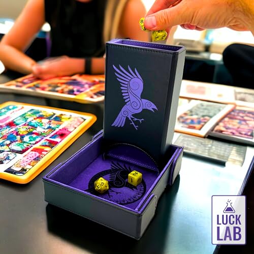 Luck Lab Magnetic Folding Dice Tower & Tray for DND RPG Games, Raven Purple | Version 2.0 Magnets, PU Leather + Felt, Folds Flat, Portable, Quiet Play Dice Roller Tray