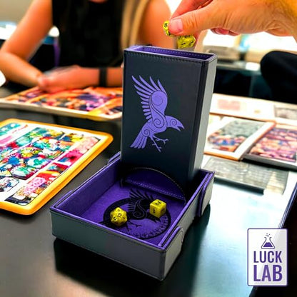 Luck Lab Magnetic Folding Dice Tower & Tray for DND RPG Games, Raven Purple | Version 2.0 Magnets, PU Leather + Felt, Folds Flat, Portable, Quiet Play Dice Roller Tray