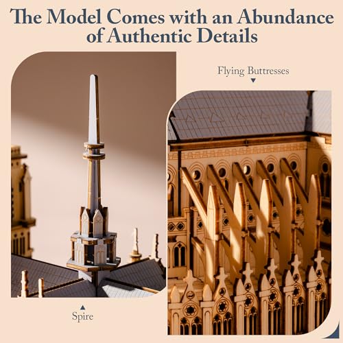 ROBOTIME 3D Wooden Puzzles for Adults, Scale 1: 460 Notre Dame de Paris Building Set, Architecture Wooden Model Kit Creative Gift