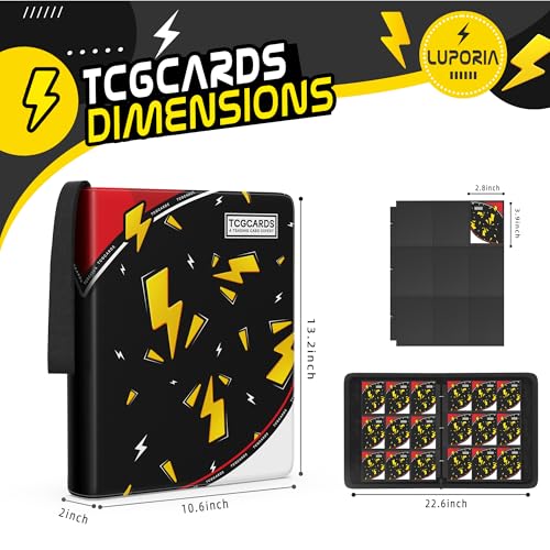 Trading Card Binder 9 Pocket,900 Pocket Card Collection Binder with 50 Removable Sleeves,PU Waterproof Top Card Book,3-Ring Zipper Collectible Trading Card Album for MTG/TCG/Card Holder Gift（Black） - color: Black, size: Large