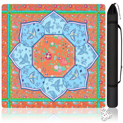 Mahjong Mat with Carrying Bag and 3 Dice, 31.5" X 31.5" Noise Reduction Mahjong Table Cover, Non Slip Gaming Mat for Board Tile Games Poker Card Dominoes, Mahjong Gifts for Women Mahjong Accessories - color: A0204