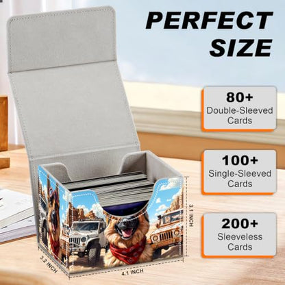 Magnetic Closure TCG Deck Box Portable Card Holder Trading Card Deck Box | PU Leather Collectible Card Case Game Trading Card Deck Box Storage Scratch Resistant Lining, Cool Dog Desert Offroad Jeep - color: Cool Dog Desert Offroad Jeep
