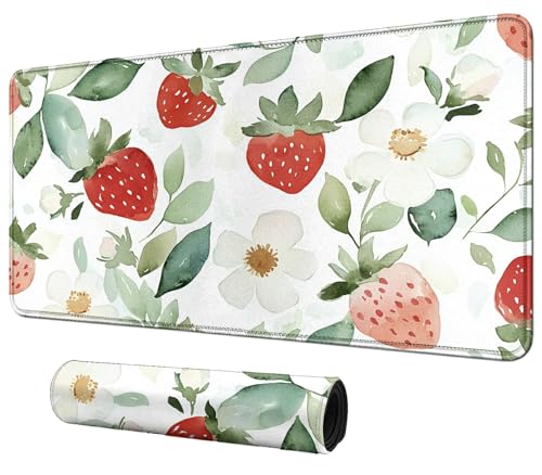Watercolor Strawberries for MTG & TCG Playmat Mouse Pad,BFDHGQZC 24" x 14" Game Mat for MTG/RPG/CCG Trading Card Game Playmats Table Mat Perfect for Card Games Video Games Computer Office - color: Watercolor Strawberries