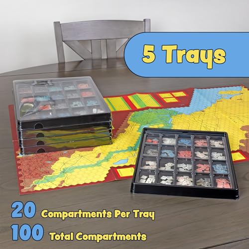 Game Piece Counter Trays (5-Pack); War Game and Board Game Storage Sorting Organizers, Playthos Collection