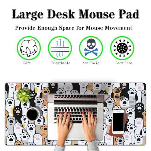 Office Desk Pad Cat Paws Cute Mouse Mat Large Gaming Mouse Pads Desk Mouse Pad Long Desk Pad Non-Slip Rubber Base Waterproof with Stitched Edges 35.4 X 15.7 for Game Office, - color: Cat Paws