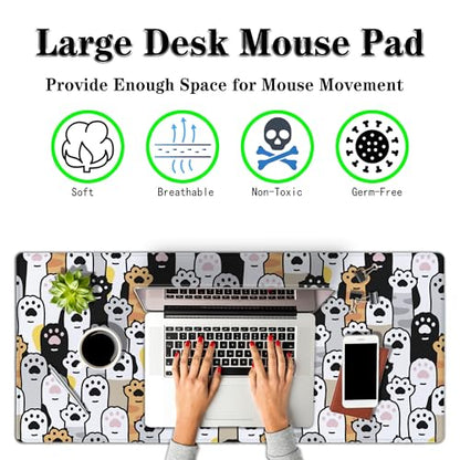 Office Desk Pad Cat Paws Cute Mouse Mat Large Gaming Mouse Pads Desk Mouse Pad Long Desk Pad Non-Slip Rubber Base Waterproof with Stitched Edges 35.4 X 15.7 for Game Office, - color: Cat Paws