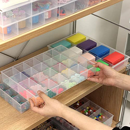 2 Pack Fixed 24 Grids Clear Plastic Organizer Sorting Tray and Transparent Storage Divider Box Container Case for Hardware, Craft, Sewing Kit,Office Supplies, Small Parts - size: Fixed 24 Grids