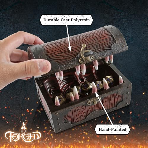 Forged Dice Co. Mimic Chest Dice Storage Box - Holds up to 35 DND Dice or 5 Polyhedral Dice Sets - Great DND Gifts for Men & Compatible with Dungeons & Dragons