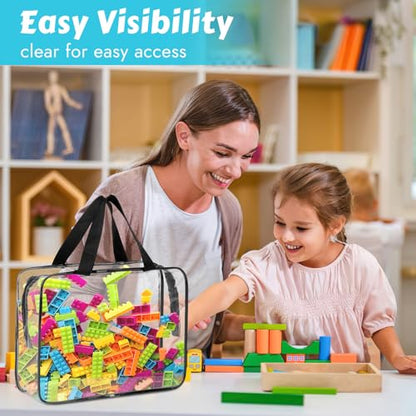 4 Pack Toy Storage Organizer Bags with Zipper, Clear PVC | Large Black Waterproof Reusable Toy Bags for Puzzles, Building Blocks, Board Game, Stationery, Kids Books