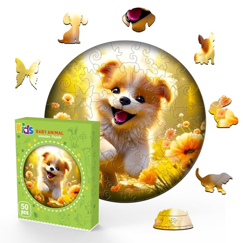 Wooden Puzzles for Kids Ages 4-8, Cute Dog Puzzle, Unique Animal Shaped Wooden Jigsaw Puzzles for Kid, 50 Pieces Puzzles for Kids(50pcs,11.4 * 11.4in) - color: Cute Puppy
