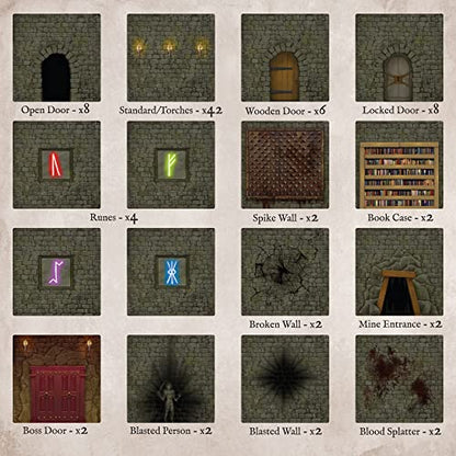 Stratagem The Master's Maze Dungeon Walls - 100 Card Tiles for 3D DND Dungeon Building - Modular Terrain 28mm Scale Accessories Tabletop RPG Scenery - Dungeons Dragons Pathfinder Castles Crusades