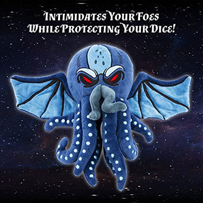 CASEMATIX DnD Dice Holder & Soft Dice Case with 7-Piece RPG Dice Set – 9.5” Sea Monster Plush Dice Storage for 21 Dice, Zippered Dice Container & Tabletop Dice Organizer