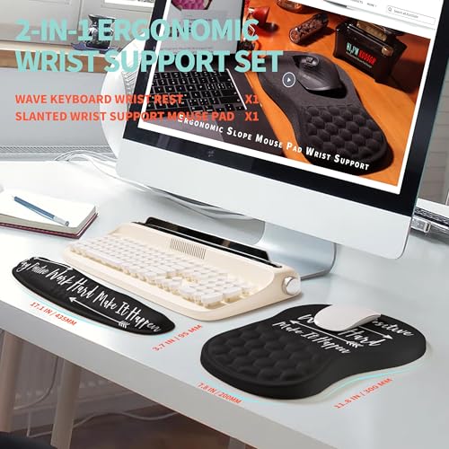2-in-1 Ergonomic Set, Wave Rise Keyboard Wrist Rest and Massage Bulge Slope Mouse Pad Wrist Support, Cushion Memory Foam Integrated to Relieve Wrist Pain, Stay Positive - color: Stay Positive