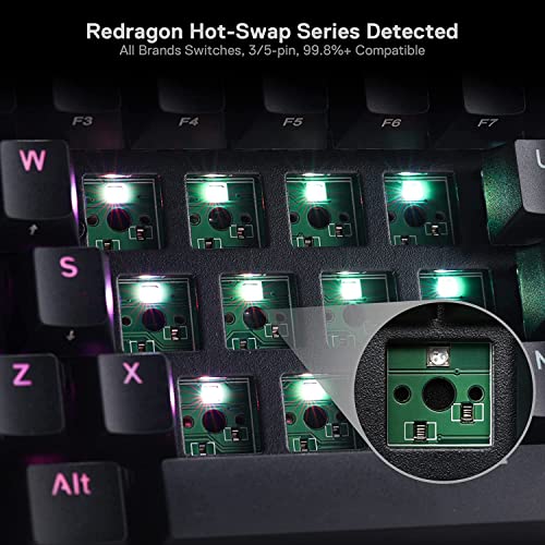 Redragon K530 Pro Draconic 60% Wireless RGB Mechanical Keyboard, BT/2.4Ghz/Wired 3-Mode 61 Keys Compact Gaming Keyboard w/Hot-Swap Socket, Free-Mod Plate Mounted PCB & Linear Red Switch - color: Black, size: Red Switch