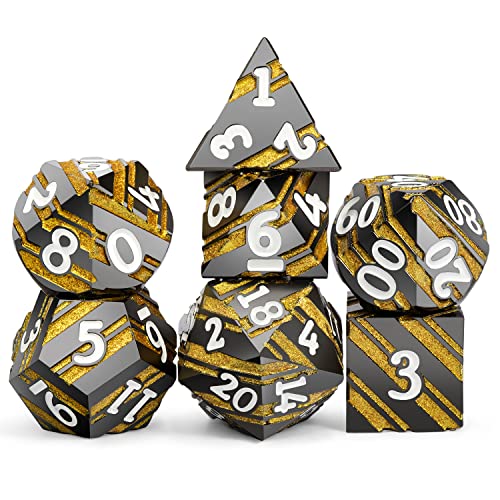 Stripe Metal DND Dice Set,DNDND Metallic D&D Dice with Gift Case for Dungeons and Dragons D&D (Gold Stripes) - color: Stripe Gold