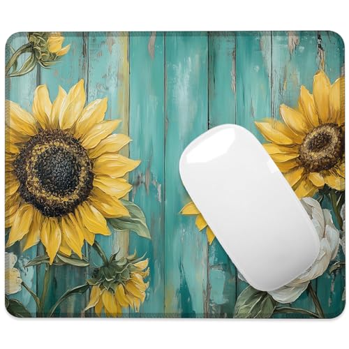 Sunflowers and Peonies Mouse Pad Square Mouse Mat Non-Slip Rubber Base Mousepad with Stitched Edge, Portable MousePads for Desk Computers Laptop Office, 9.5x8 Inches - color: Sunflowers and Peonies