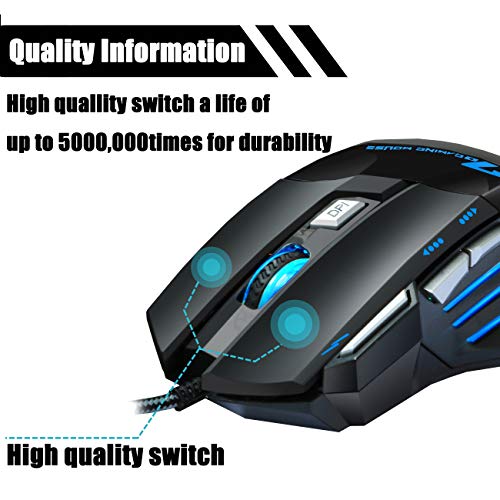 Professional Gaming Mouse Wired,4 DPI Adjustable, LED Backlight,USB Optical Mice for Laptop PC Computer Games & Work (MMR3 PRO-Black)