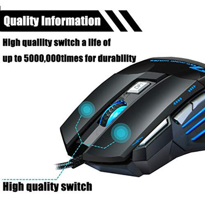Professional Gaming Mouse Wired,4 DPI Adjustable, LED Backlight,USB Optical Mice for Laptop PC Computer Games & Work (MMR3 PRO-Black)