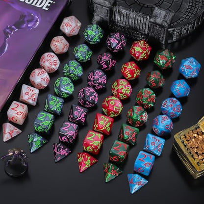 CiaraQ Polyhedral Dice Set - DND Role Playing Dice | Acrylic RPG Dice for Dungeons and Dragons MTG Table Games, Multicolor, 42pcs - color: Red/Black/Green/White/Blue/Gray