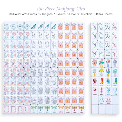 American Mahjong Tile Set, 160 Purple Engraved Melamine Mahjong Tiles with Mahjong Tiles Bag and Mahjongg Accessories - color: Purple