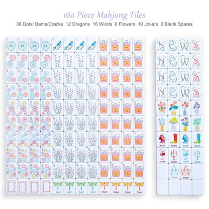 American Mahjong Tile Set, 160 Purple Engraved Melamine Mahjong Tiles with Mahjong Tiles Bag and Mahjongg Accessories - color: Purple