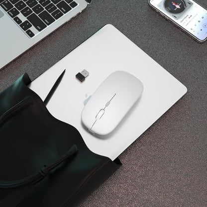 AIKOKOK Wireless Bluetooth Mouse, Rechargeable Dual Mode Mouse,Bright White | BT 5.2 & 2.4G USB Receiver, 3 Adjustable DPI,LED Lights,Slim,Silent,Portable Computer Mouse for Laptop,PC,MacBook,iPad,Tablet - color: Bright White
