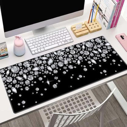 Large Gaming Mouse Pad with Stitched Edges, Desk Mat Extended Keyboard Pad, Non-Slip Rubber Base Desk Pad for Laptop, Office, Home, 31.5X11.8 inch Shiny Diamond Pattern - color: Shiny Diamond Pattern