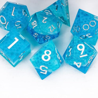 7PCS Cocktail Dice Set,Handmade Sharp Edge Dice Set D&D RPG Polyhedral Die,for Dungeons and Dragons TTRPG Games Roleplaying Games,with Gift Box.(Blue Green) - color: Cocktail Blue Green